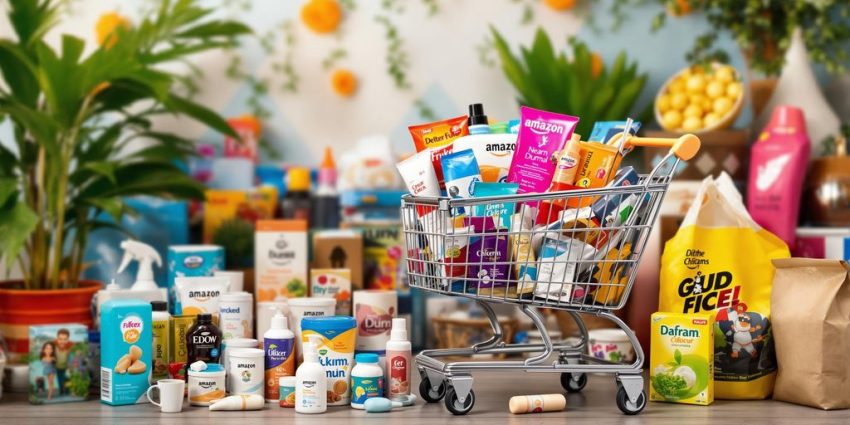 Amazon Australia packages and shopping cart.