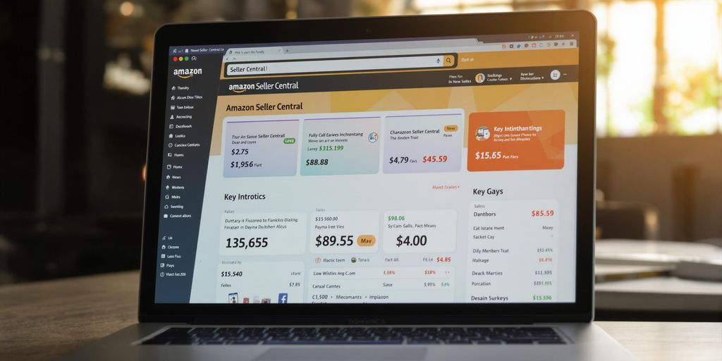 Amazon seller central dashboard with sales growth.