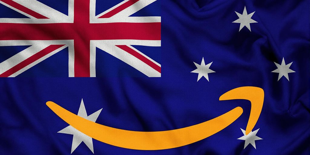 Australian flag overlapping Amazon logo.